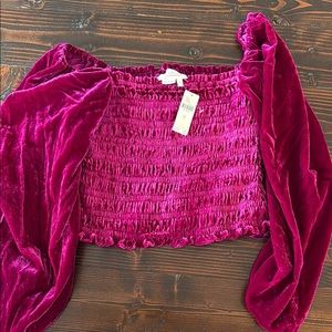 Velvet Smocked Top in Rich Pink